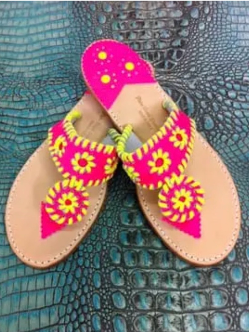 Palm Beach Sandals Hot Pink and Yellow Floral Thong Sandals